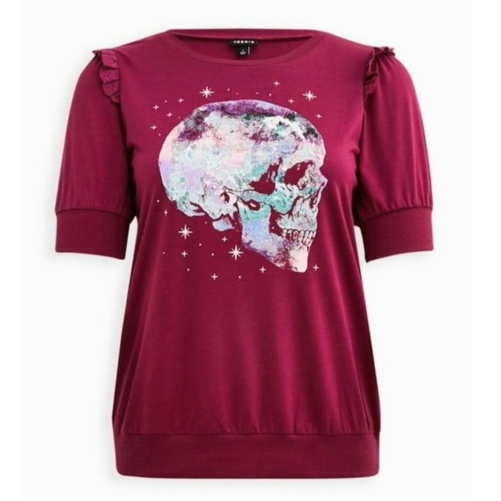 Torrid Short Sleeve Sweatshirt Skull Graphic French Terry Knit Size 5X 28 NWT